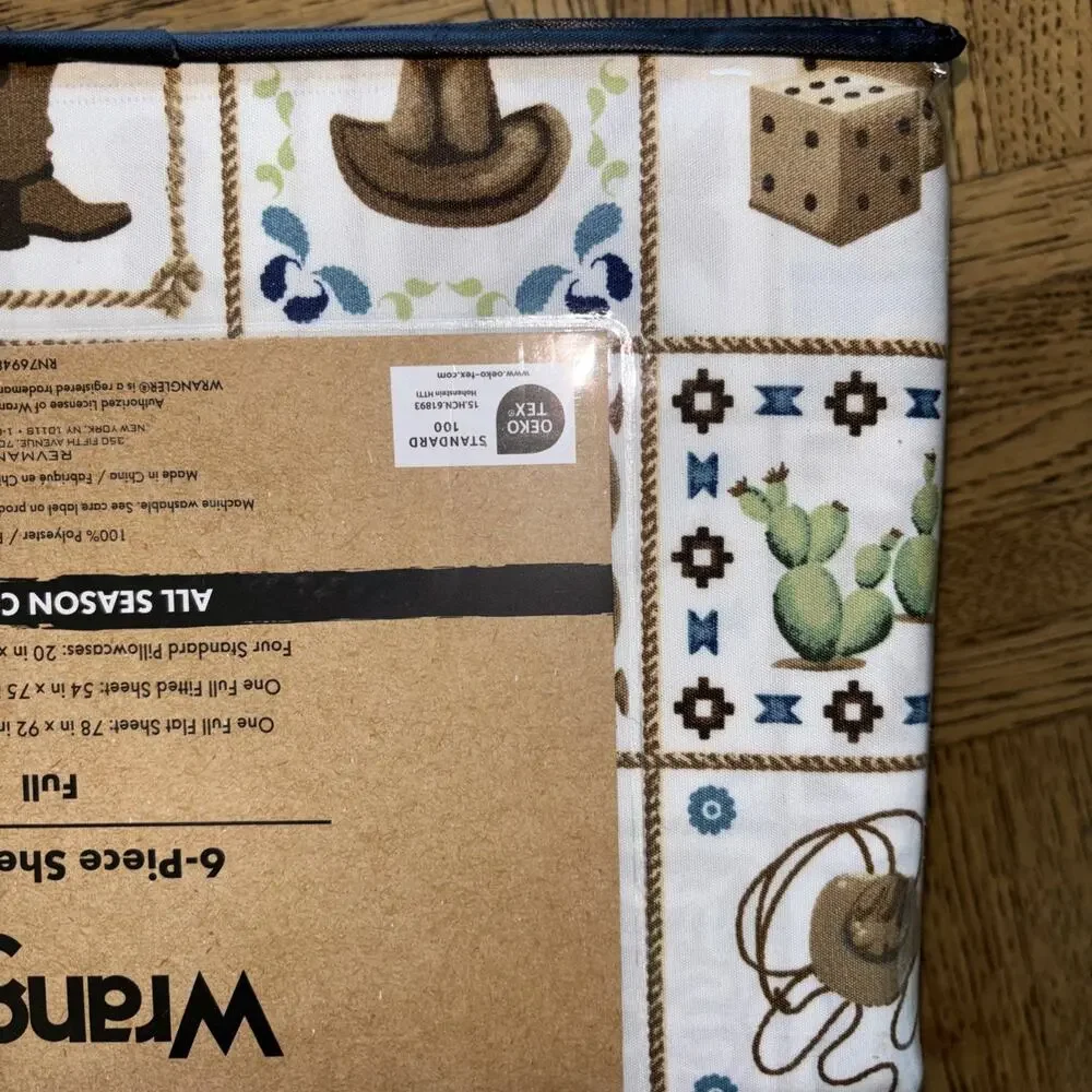 Wrangler FULL Tiles Horse Aztec Boots 6pc Sheets Set Western Cowboy Longhorn NEW